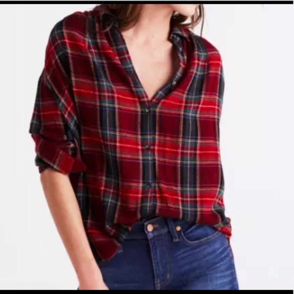 Madewell Plaid Shirt Tartan M Red